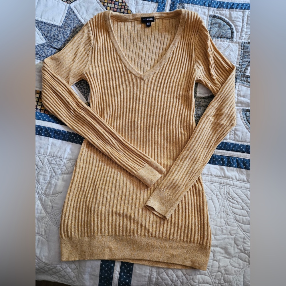Torrid Tan V-Neck Ribbed Sweater